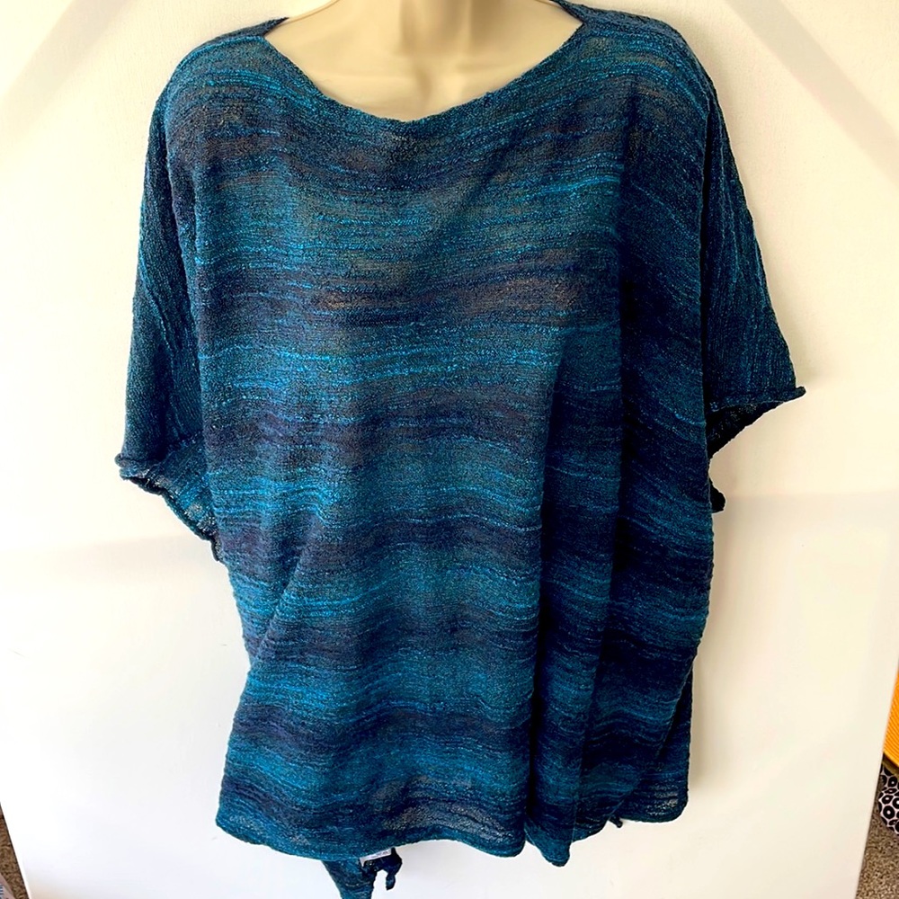 Eskandar INDIGO BLACK Poncho Flowing 30" LONG Oversized Sweater Tunic O/S